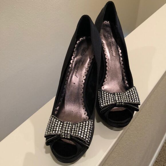 Lulu Townsend Shoes - Lulu Townsend Black Satin Platforms